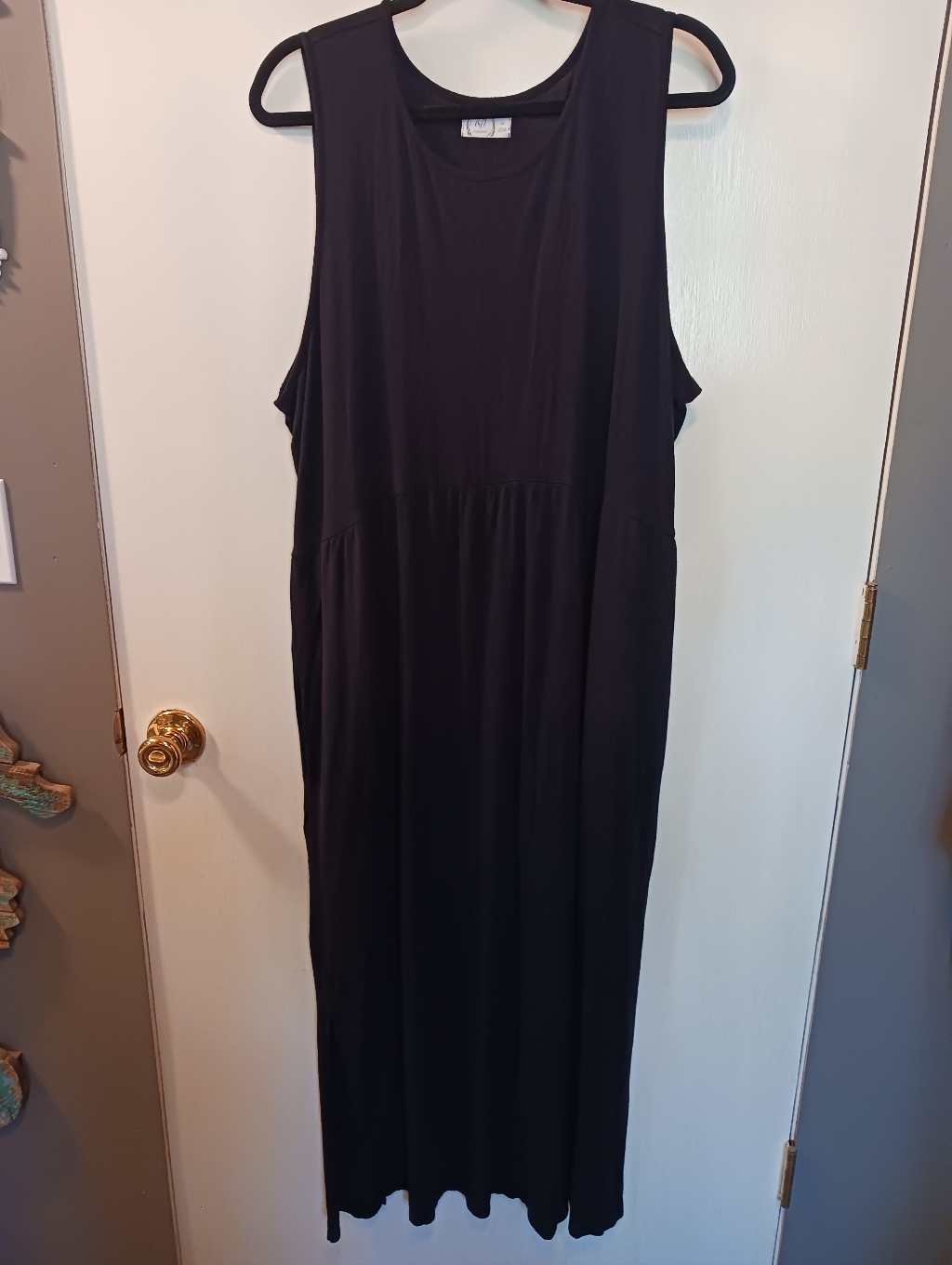 24/7 Maurices Womens 2x Maxi Black Dress Side Pockets Vents Lightweight Plus